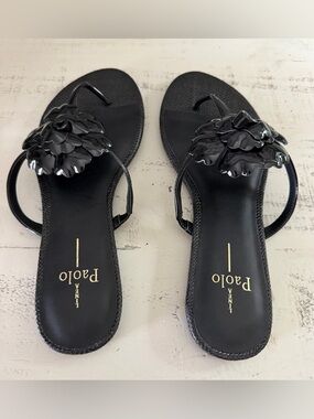 Paolo Black Gloss Floral Slide Sandals